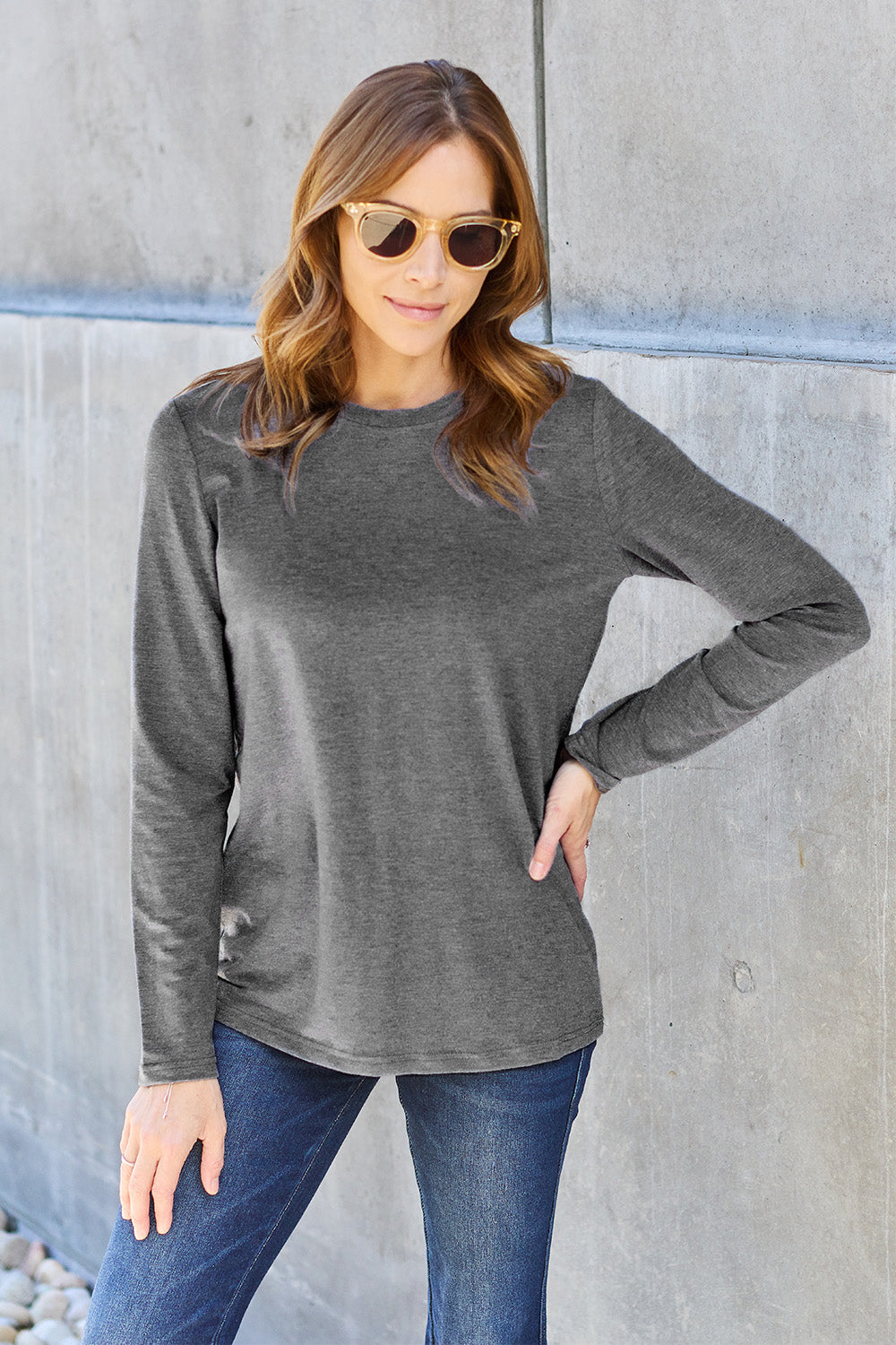 Basic Bae Full Size Round Neck Long Sleeve Top - Charming Charlie
