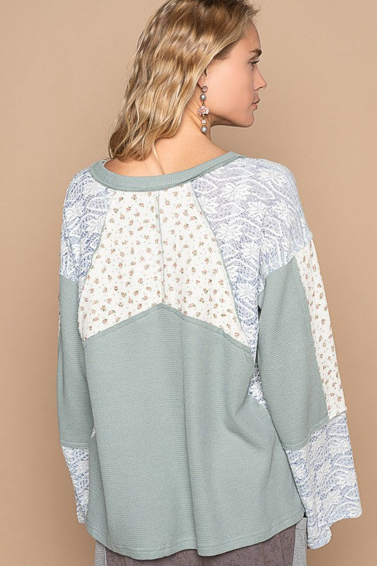 POL Lace Floral Round Neck Knit Top - Charming Charlie