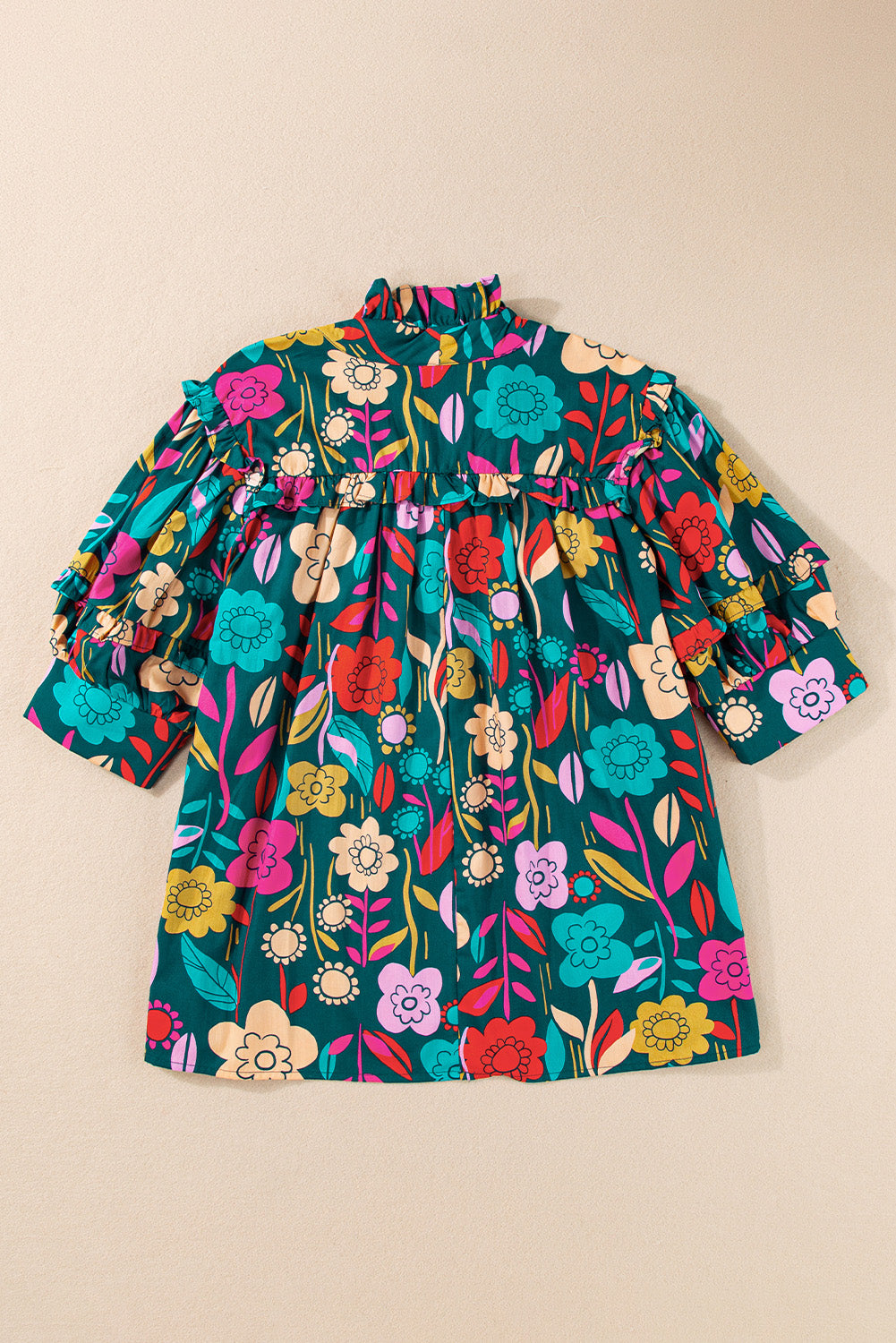 Printed Tie Neck Half Sleeve Blouse - Charming Charlie