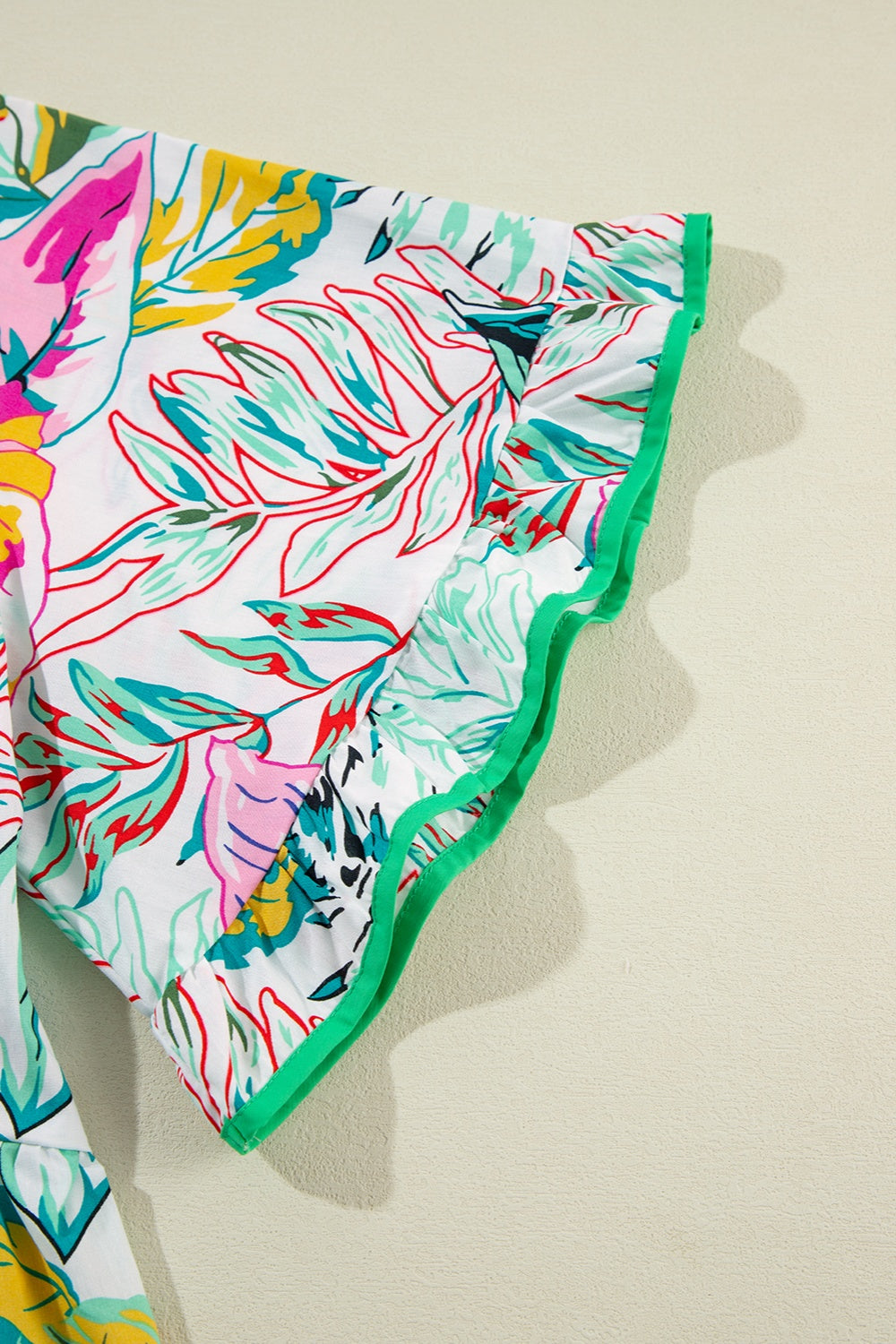 Ruffled Printed Tie Neck Blouse - Charming Charlie