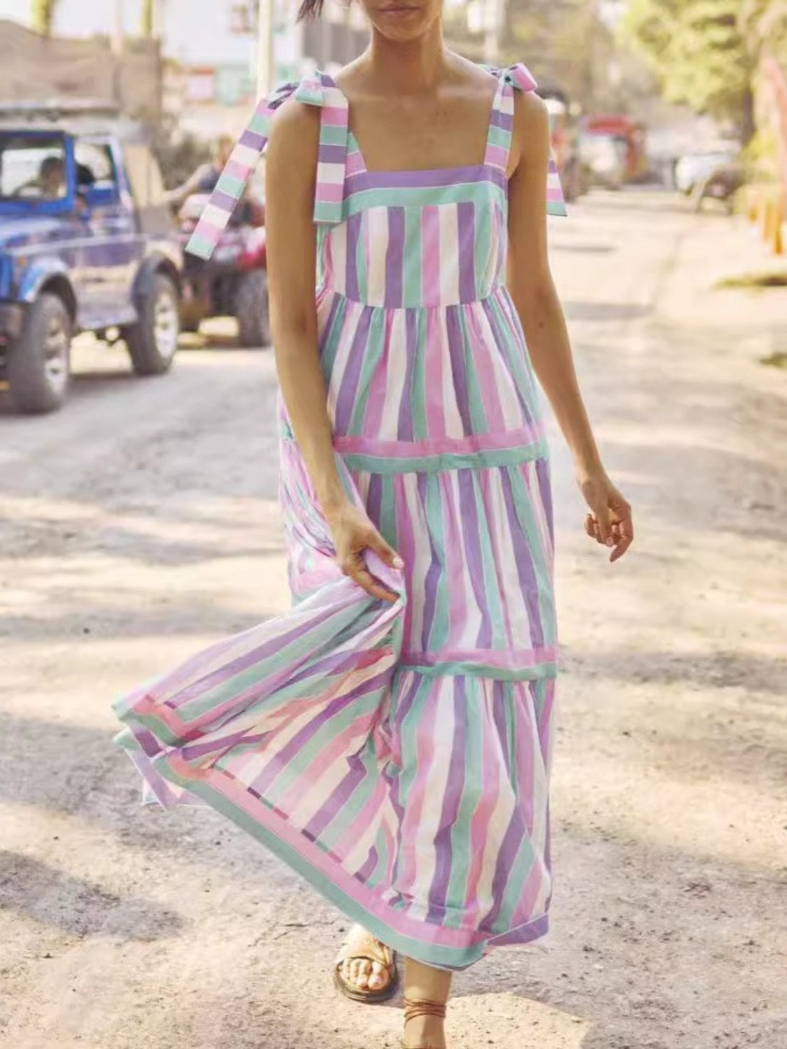 Tied Contrast Wide Strap Cami Dress - Charming Charlie