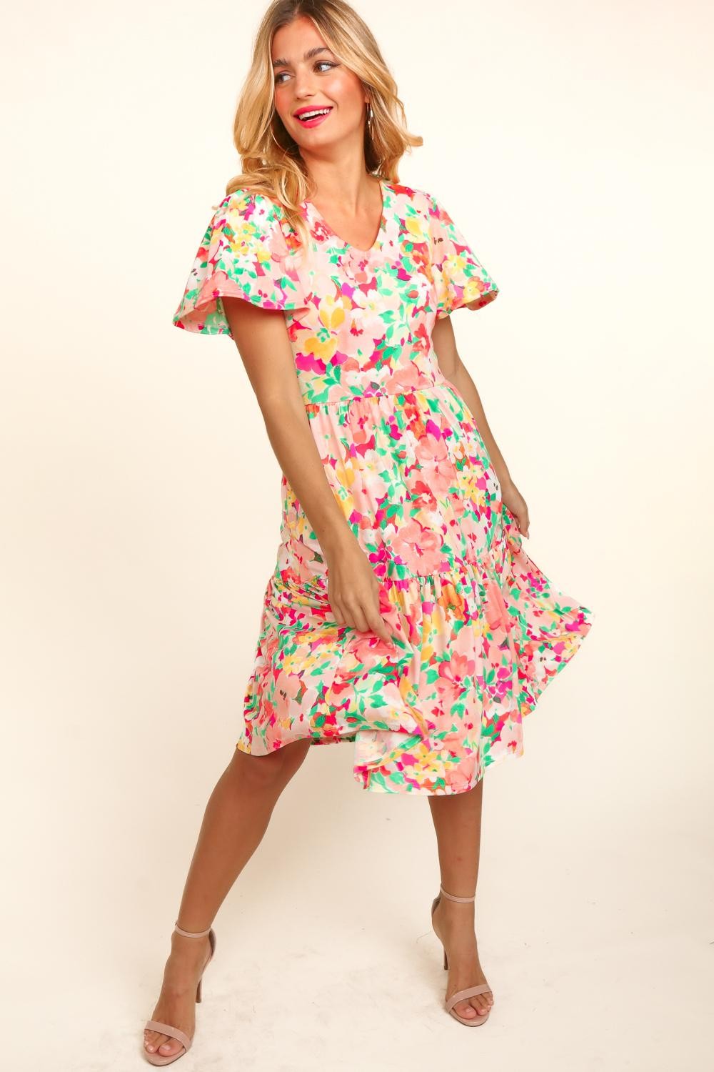Haptics Tiered Floral Midi Dress with Pockets - Charming Charlie