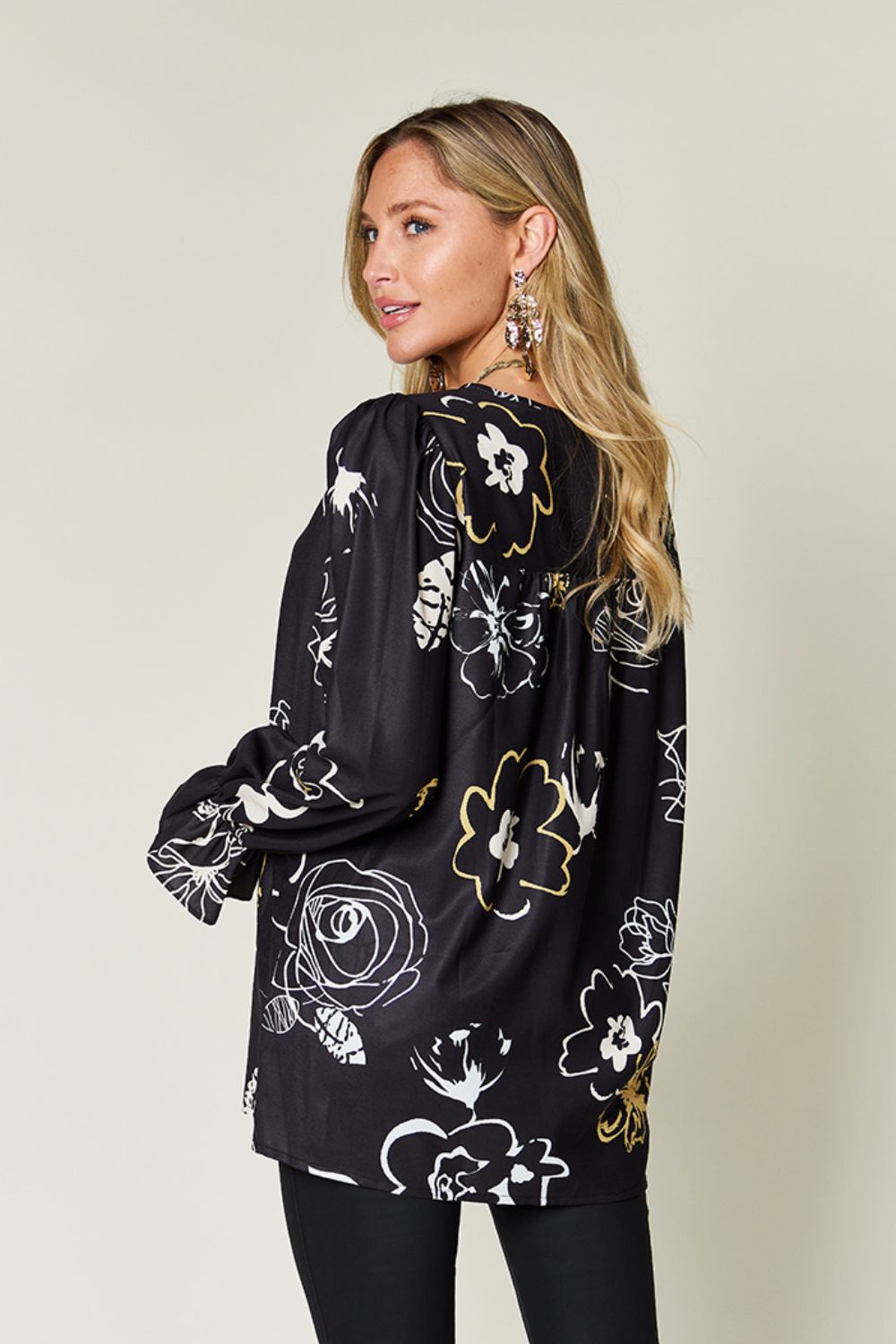 Double Take Full Size Printed Flounce Sleeve Blouse - Charming Charlie