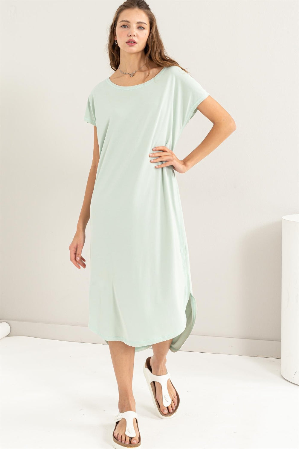 HYFVE Short Sleeve High-Low Slit Midi Dress - Charming Charlie