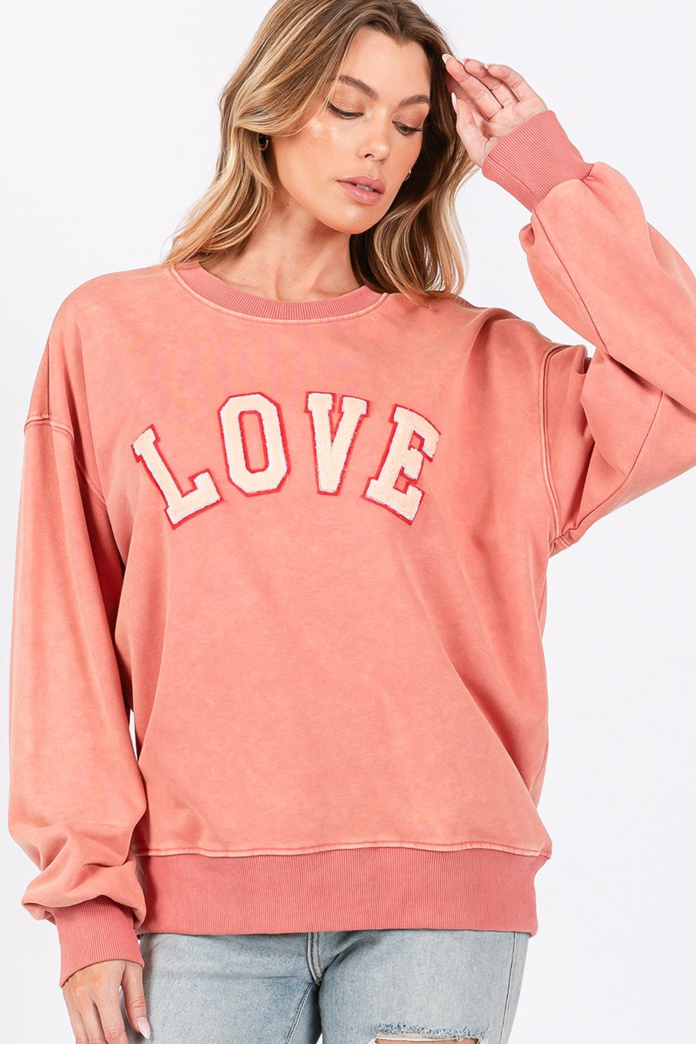 SAGE + FIG LOVE Path Applique Drop Shoulder Sweatshirt - Charming Charlie