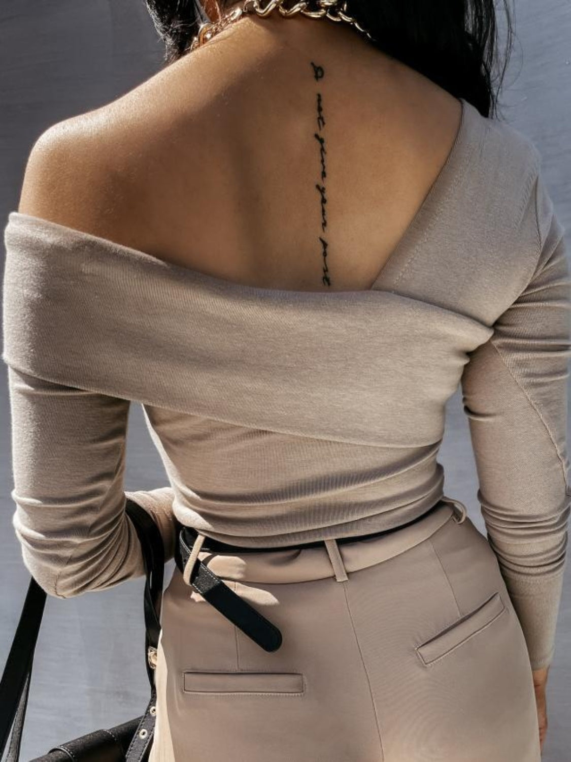 Asymmetrical Single Shoulder Long Sleeve T-Shirt - Charming Charlie