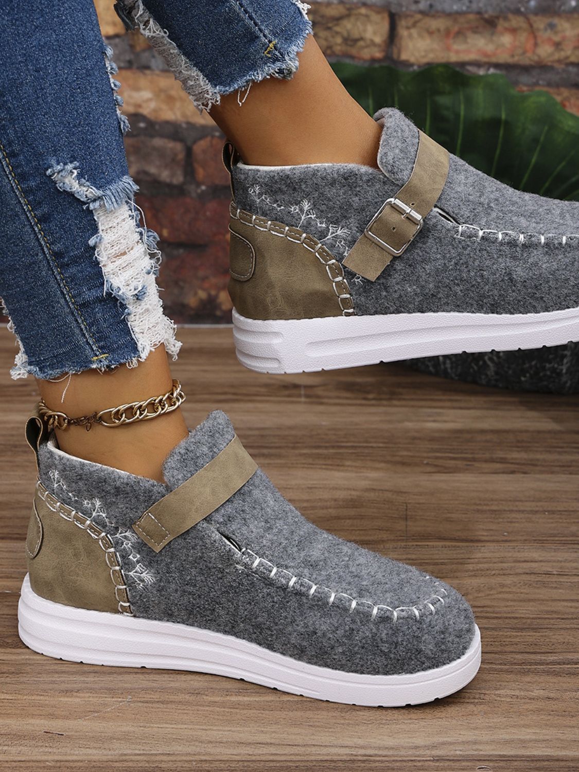 Contrast Round Toe Buckle Sneakers - Charming Charlie
