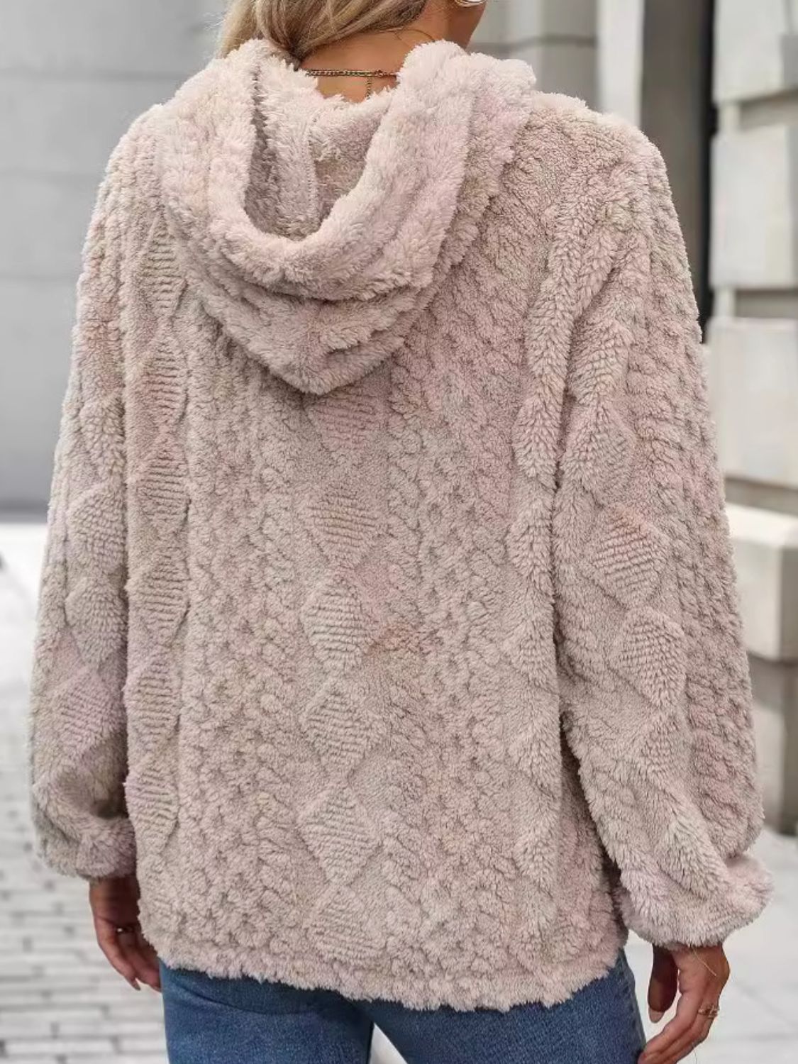 Drawstring Long Sleeve Plush Hoodie - Charming Charlie