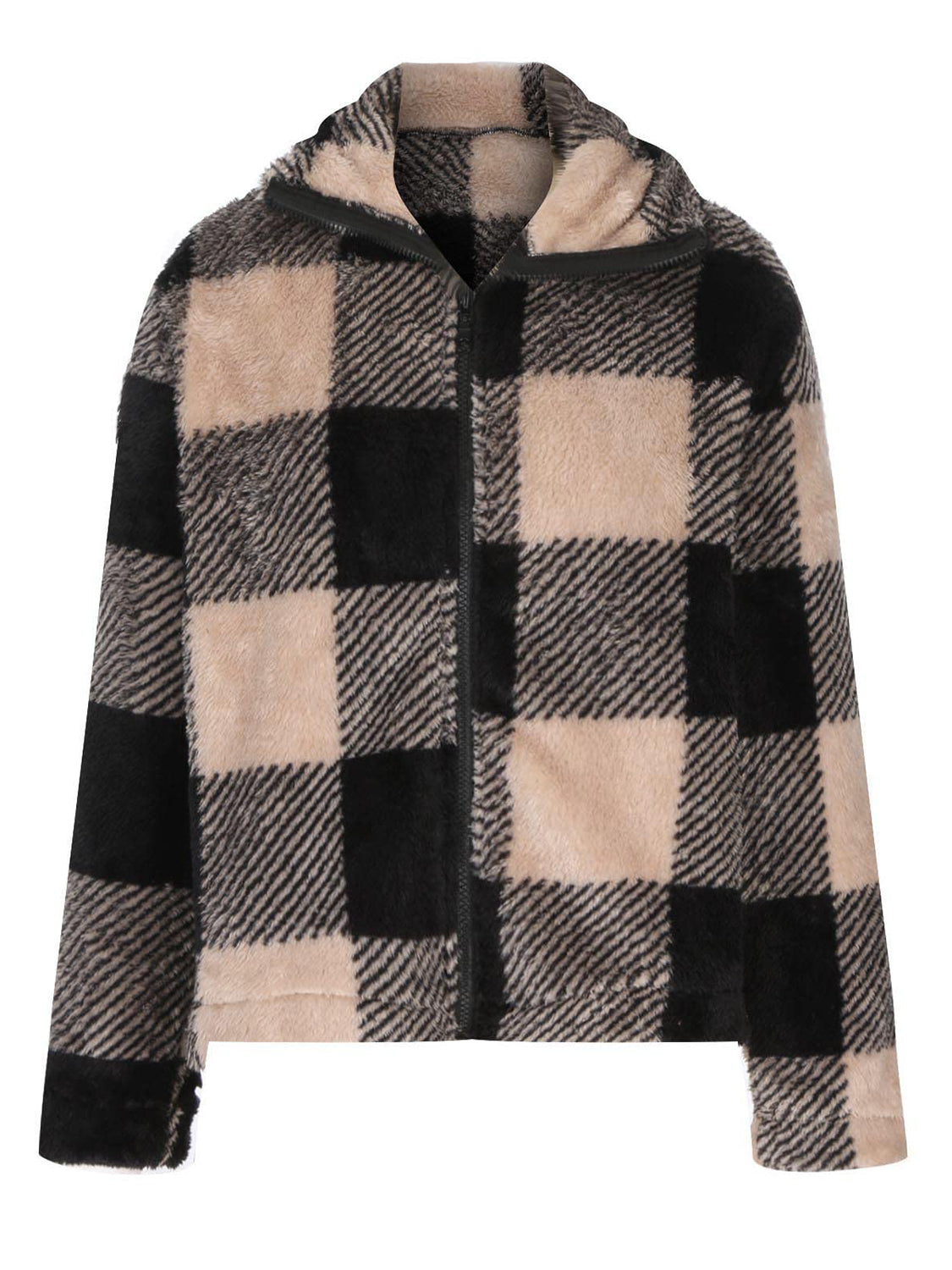 Full Size Plaid Zip Up Long Sleeve Jacket - Charming Charlie