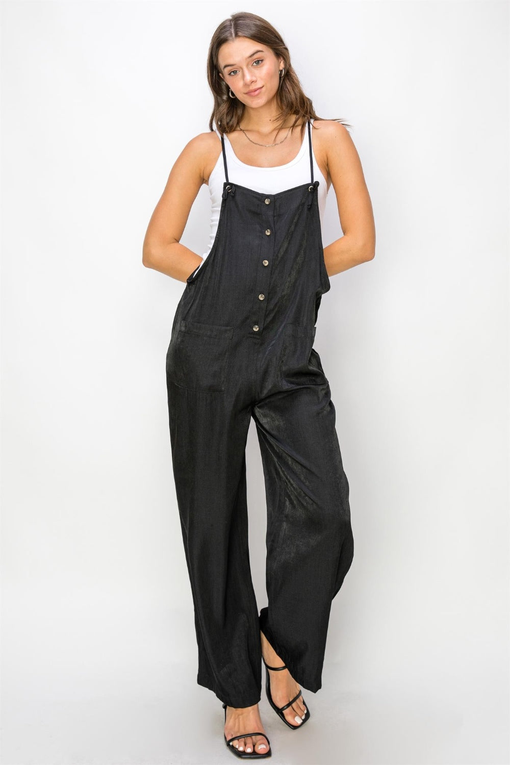 HYFVE Half Button Sleeveless Straight Jumpsuit - Charming Charlie