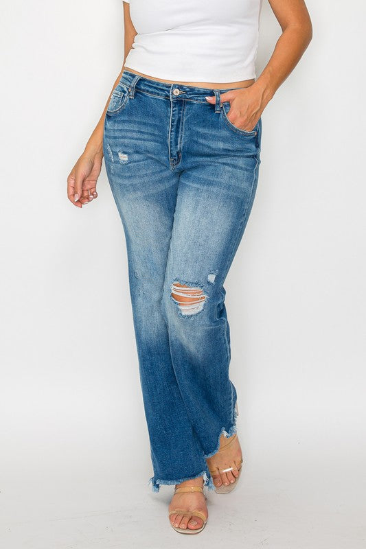 bytos Full Size Raw Hem Distressed Mid Rise Straight Jeans - Charming Charlie