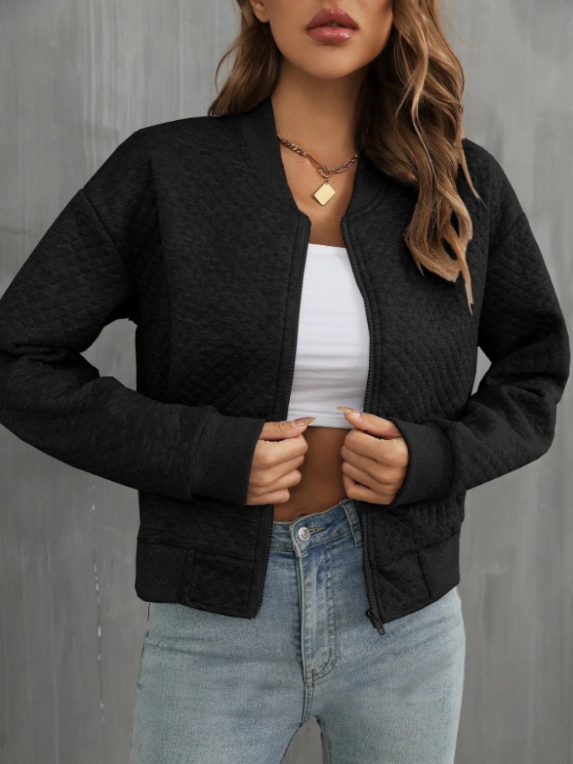 Zip Up Long Sleeve Jacket - Charming Charlie