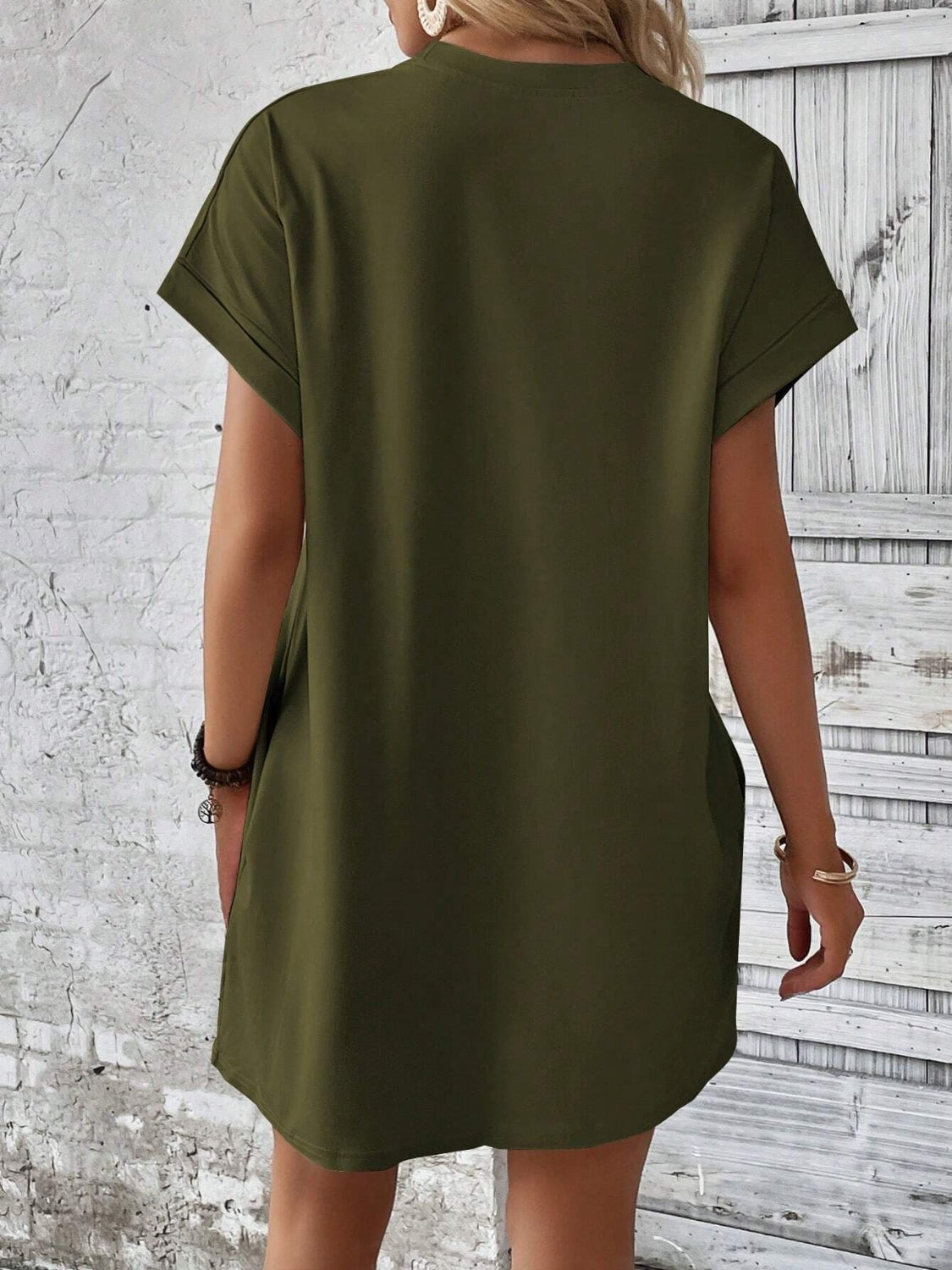 Round Neck Short Sleeve Mini Dress - Charming Charlie