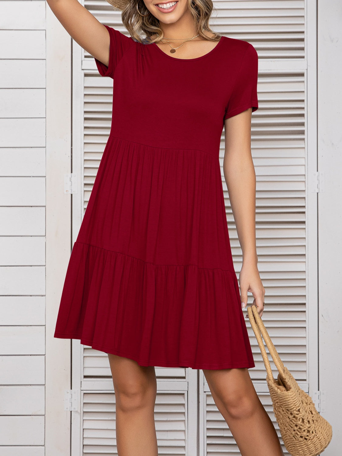 Round Neck Short Sleeve Mini Tee Dress - Charming Charlie