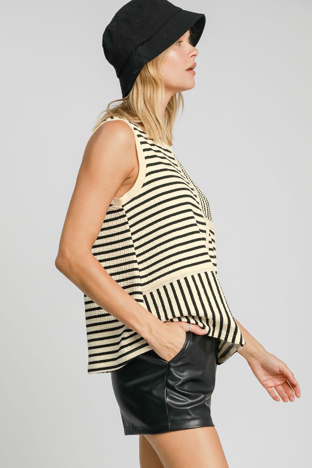 Umgee Round Neck Texture Striped Tank - Charming Charlie
