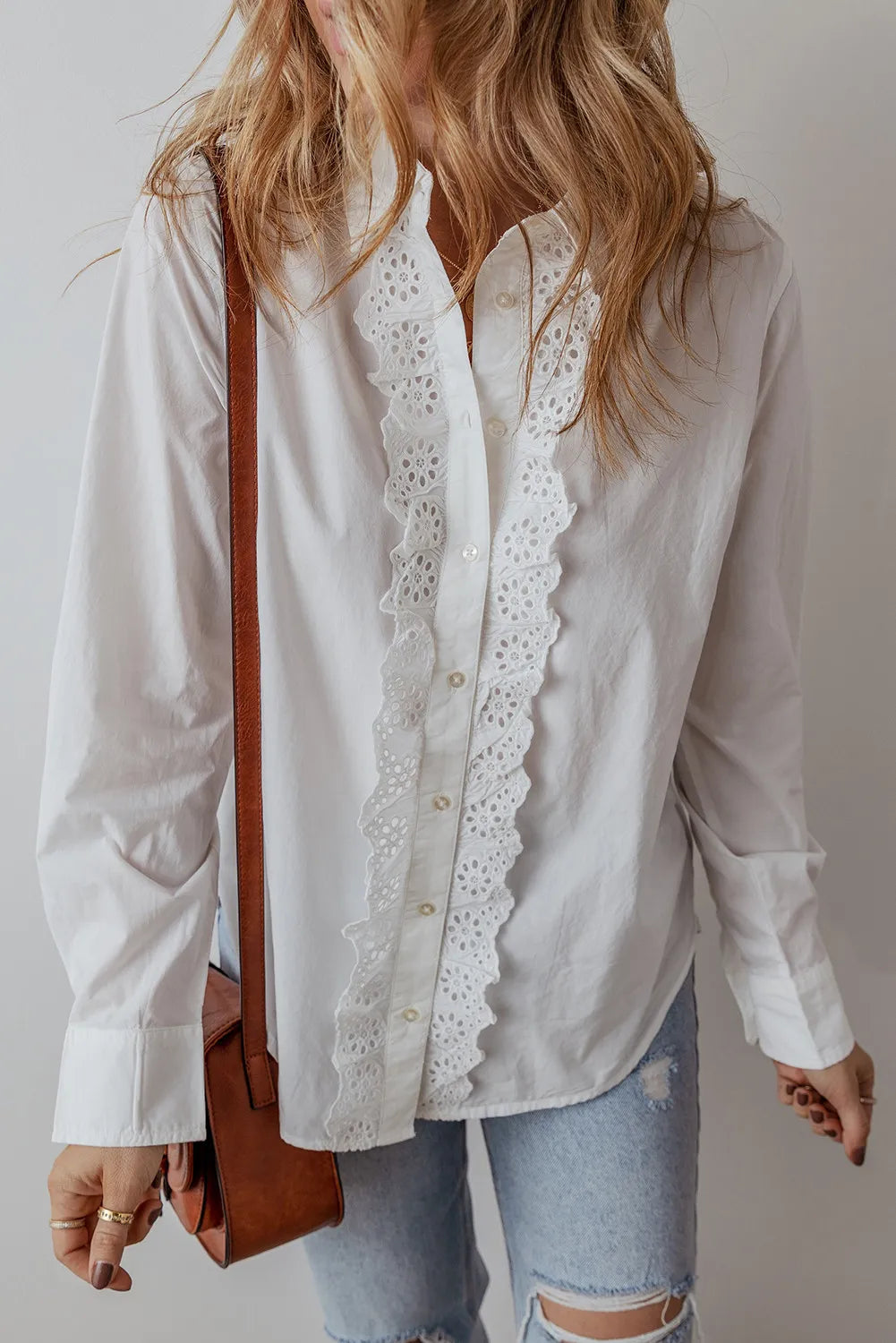 Eyelet Button Down Long Sleeve Shirt - Charming Charlie