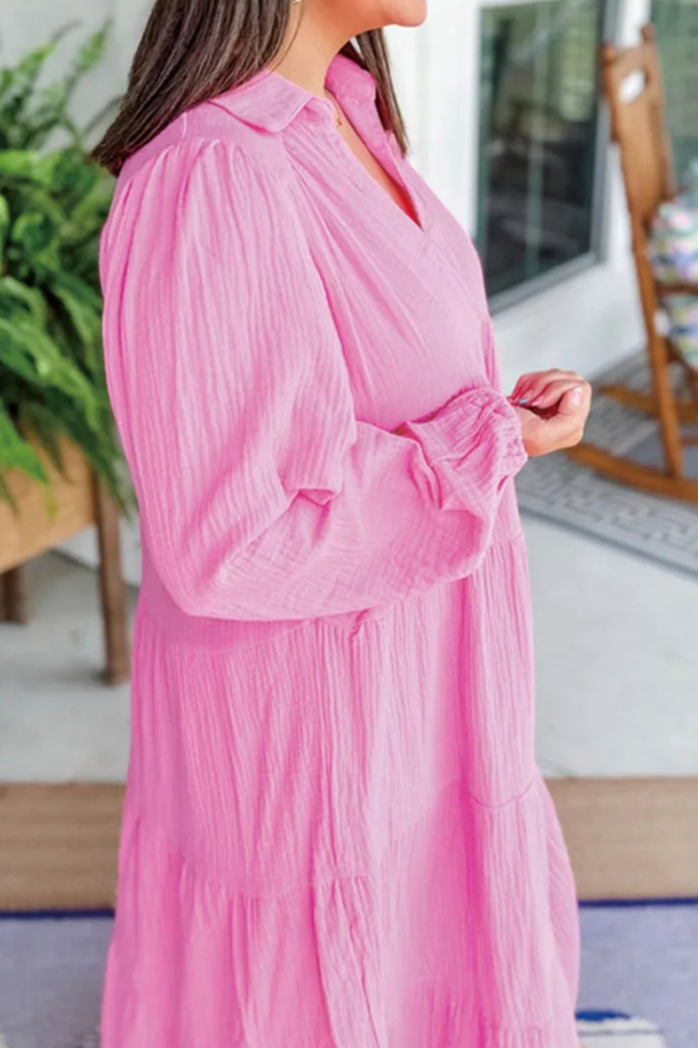Tiered Johnny Collar Long Sleeve Dress - Charming Charlie