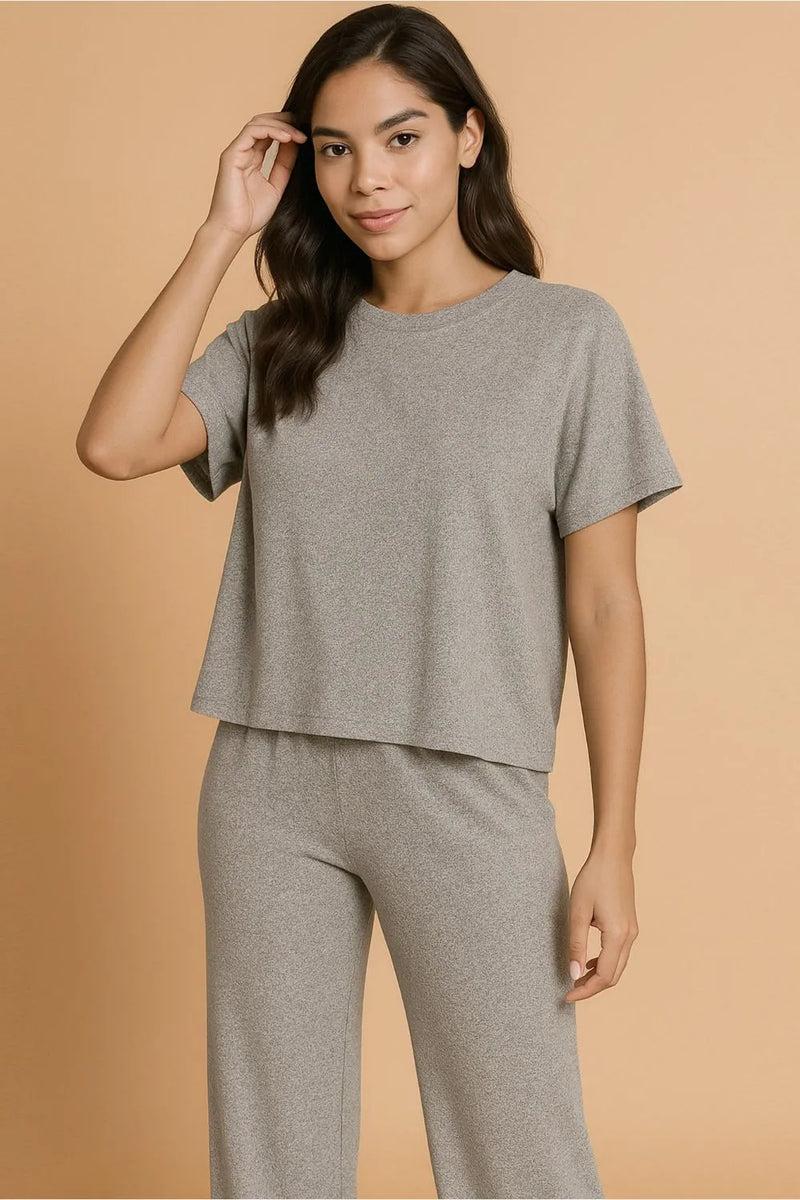 Zenana Soft Melange Short Sleeve Tee & Long Pants Set – Charming