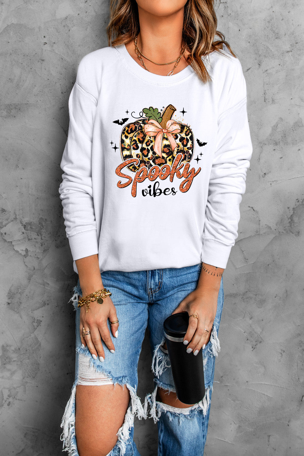 Graphic Round Neck Long Sleeve Sweatshirt - Charming Charlie