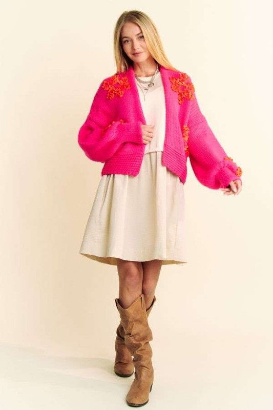 Davi & Dani Floral Applique Open Front Drop Shoulder Cardigan - Charming Charlie