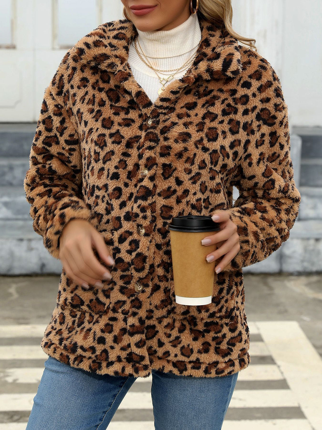Button Up Drop Shoulder Fuzzy Jacket - Charming Charlie