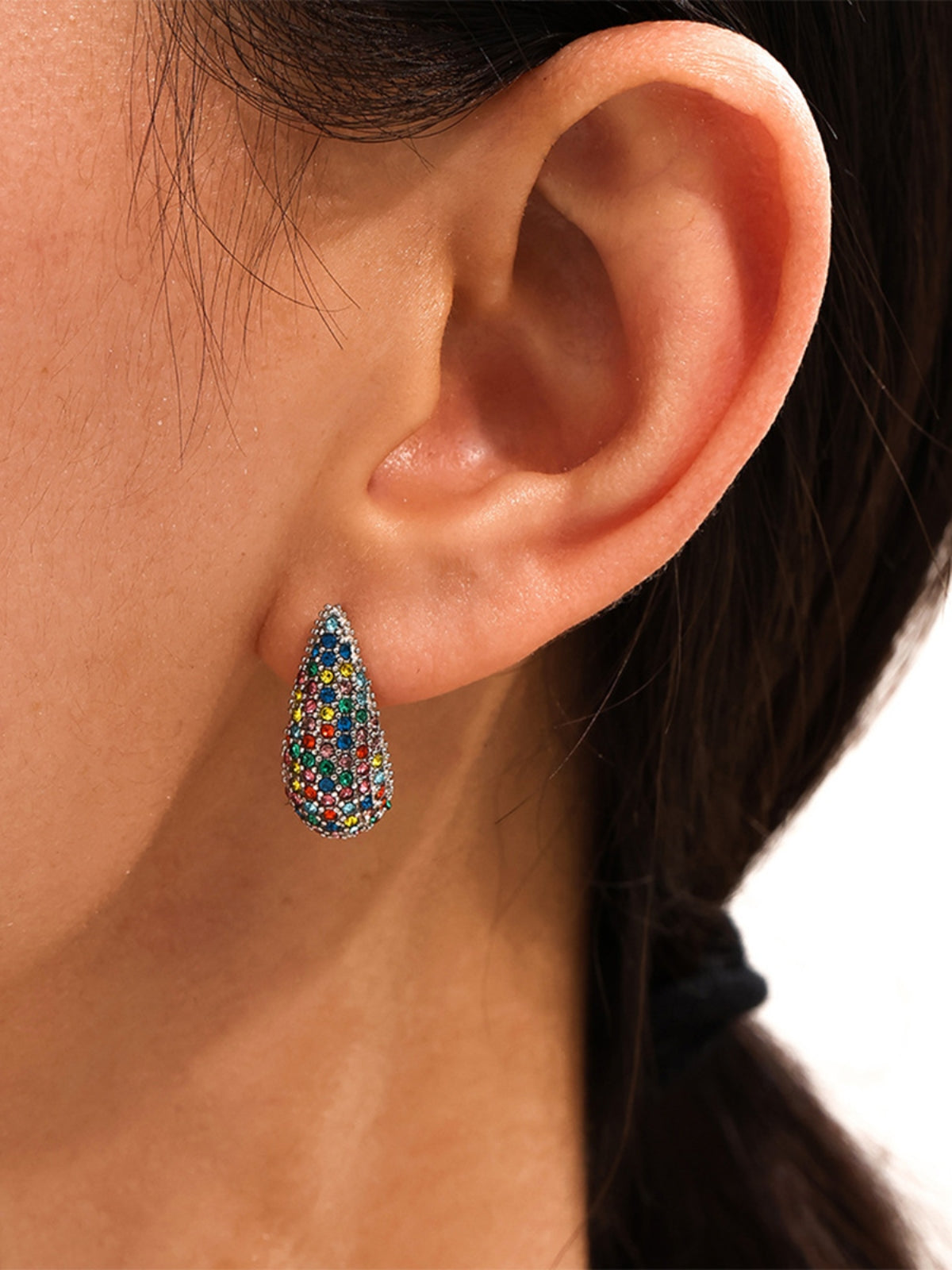 Stainless Steel Inlaid Zircon Teardrop Earrings - Charming Charlie