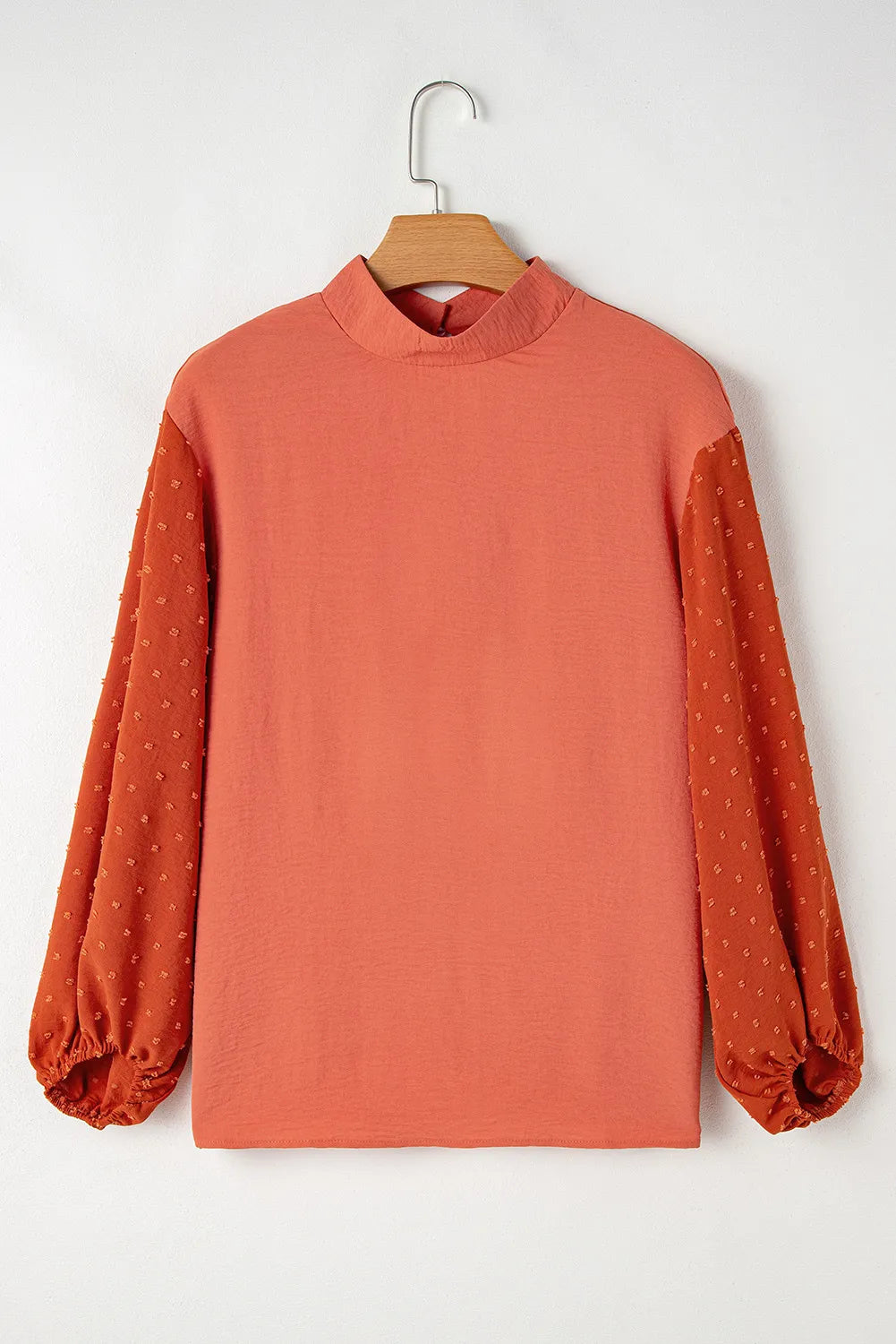 Swiss Dot Mock Neck Balloon Sleeve Blouse - Charming Charlie