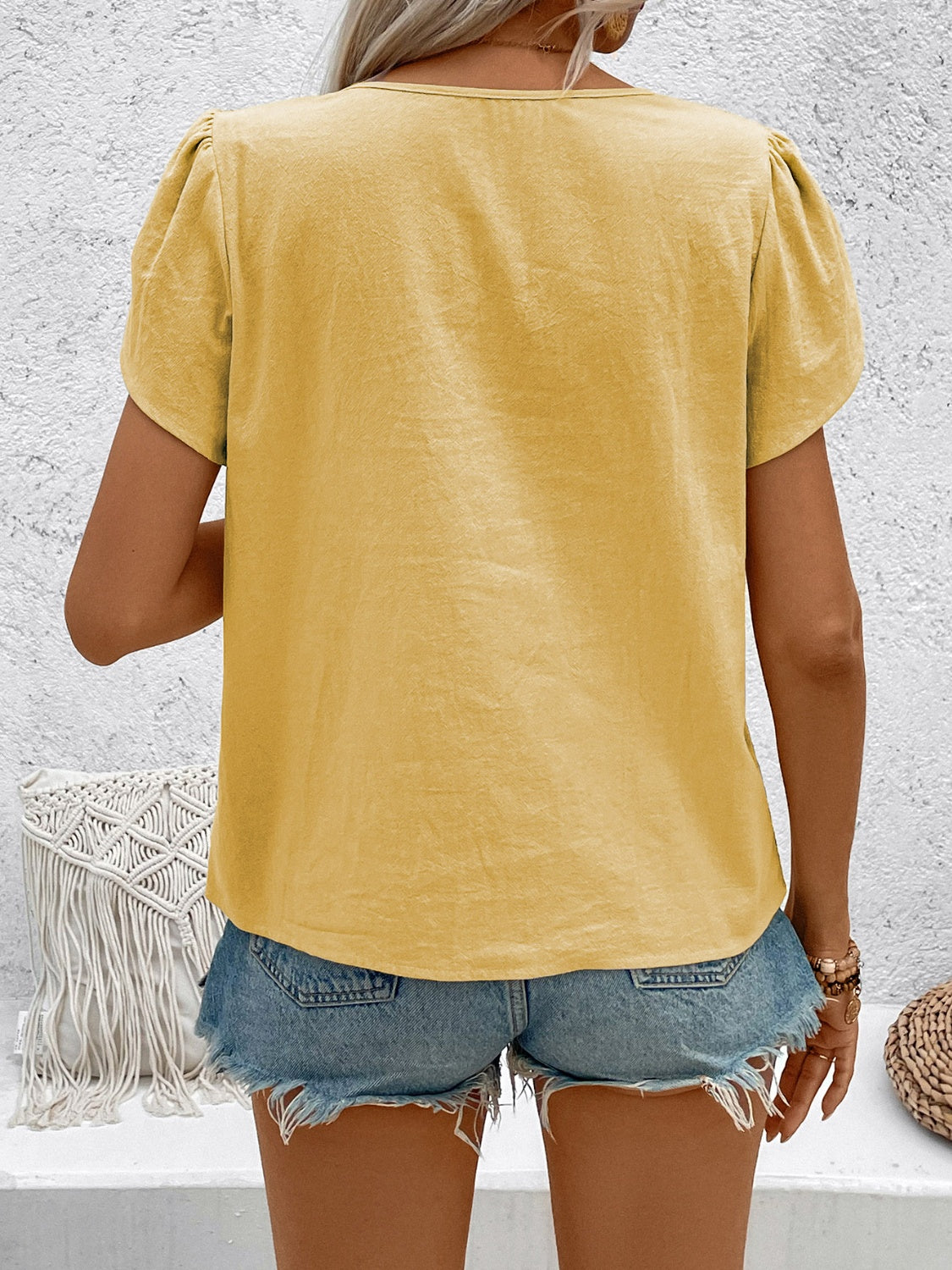 Notched Short Sleeve Blouse - Charming Charlie