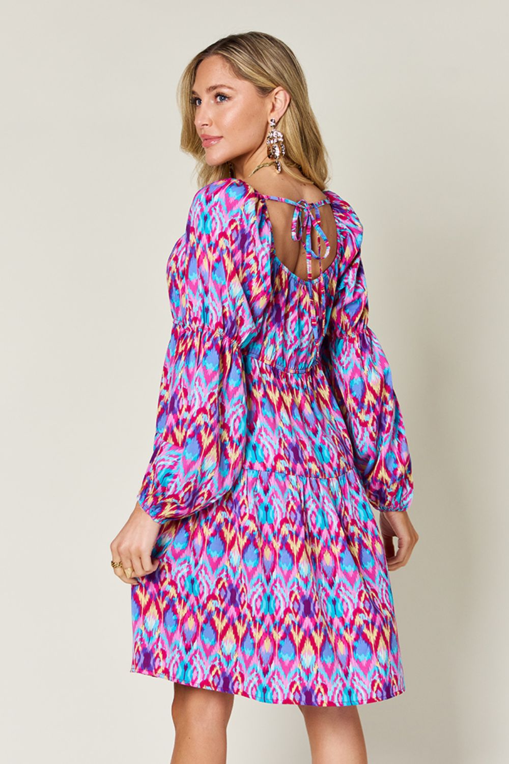 Double Take Full Size Printed Long Sleeve Dress - Charming Charlie