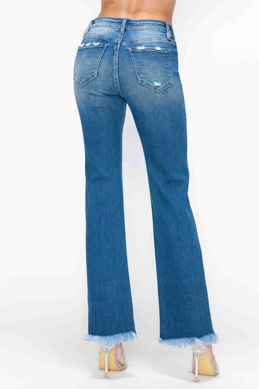 bytos Full Size Raw Hem Distressed Mid Rise Straight Jeans - Charming Charlie