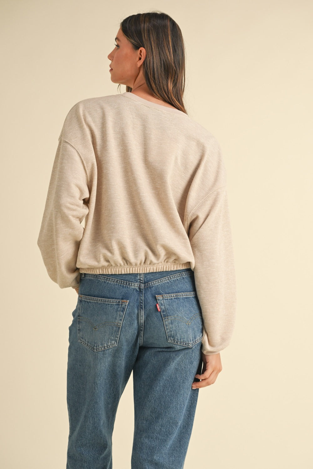 Mable Round Neck Letter Embroidery Crop Sweatshirt - Charming Charlie
