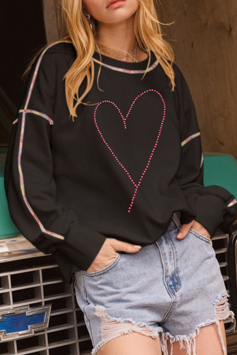 Heart Round Neck Dropped Shoulder Sweatshirt main image 0