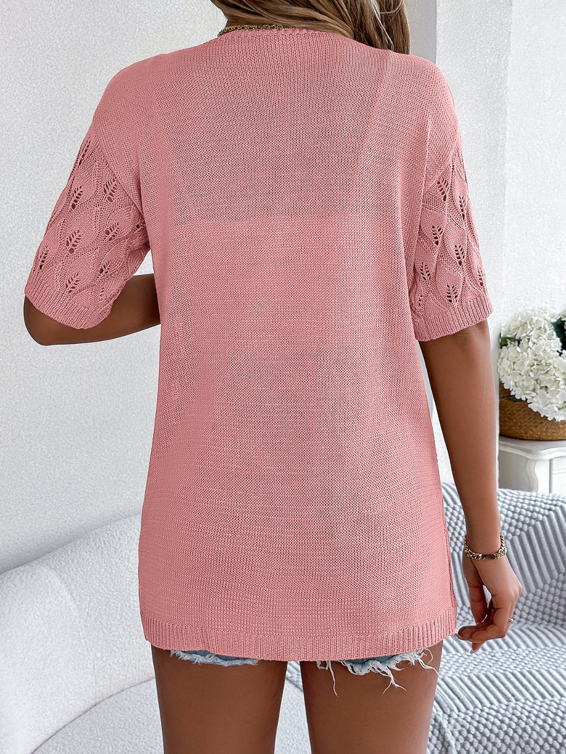 Openwork Open Front Short Sleeve Cardigan - Charming Charlie
