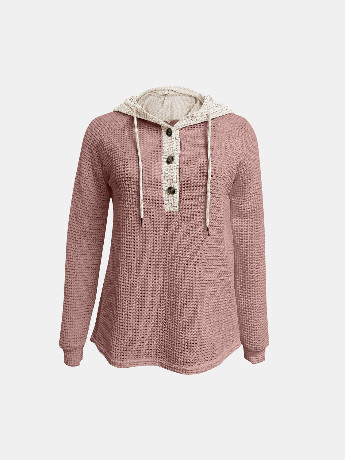 Full Size Waffle-Knit Contrast Long Sleeve Hoodie - Charming Charlie