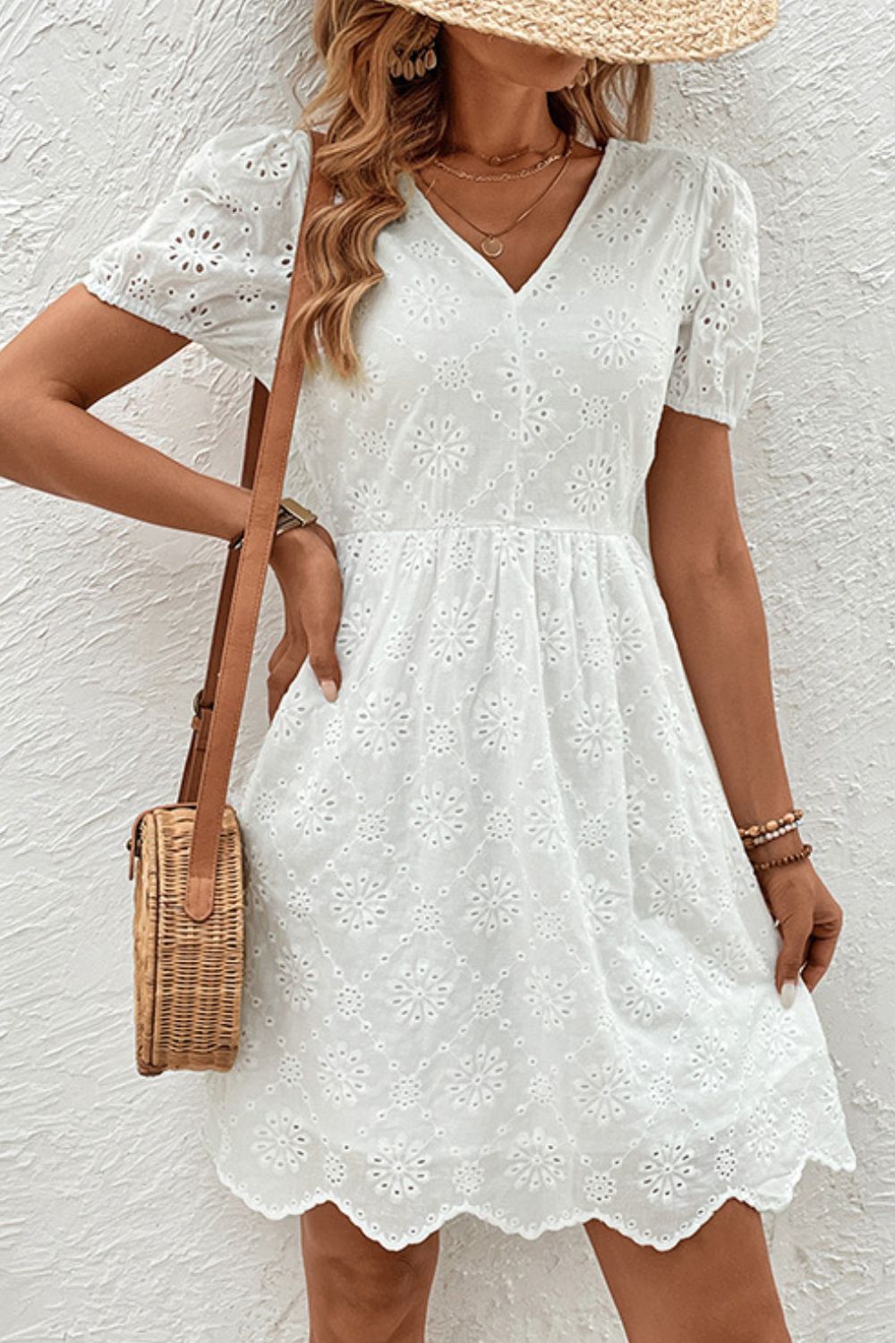 Tied V-Neck Short Sleeve Mini Dress - Charming Charlie