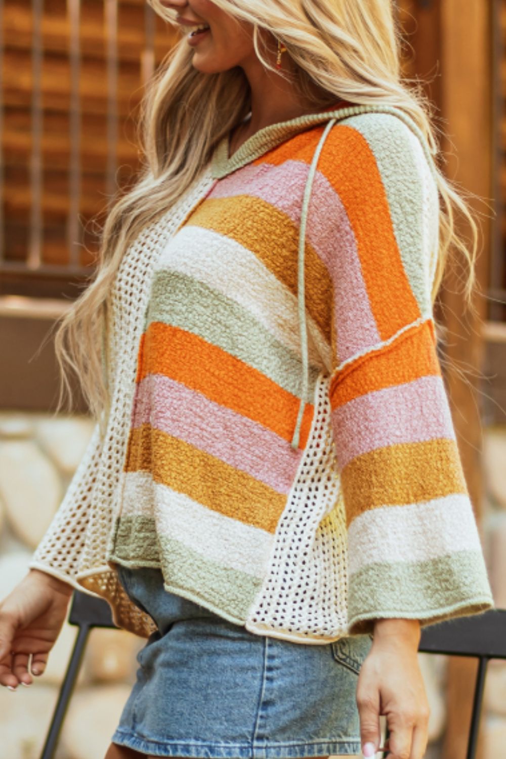 Openwork Color Block Hooded Sweater - Charming Charlie