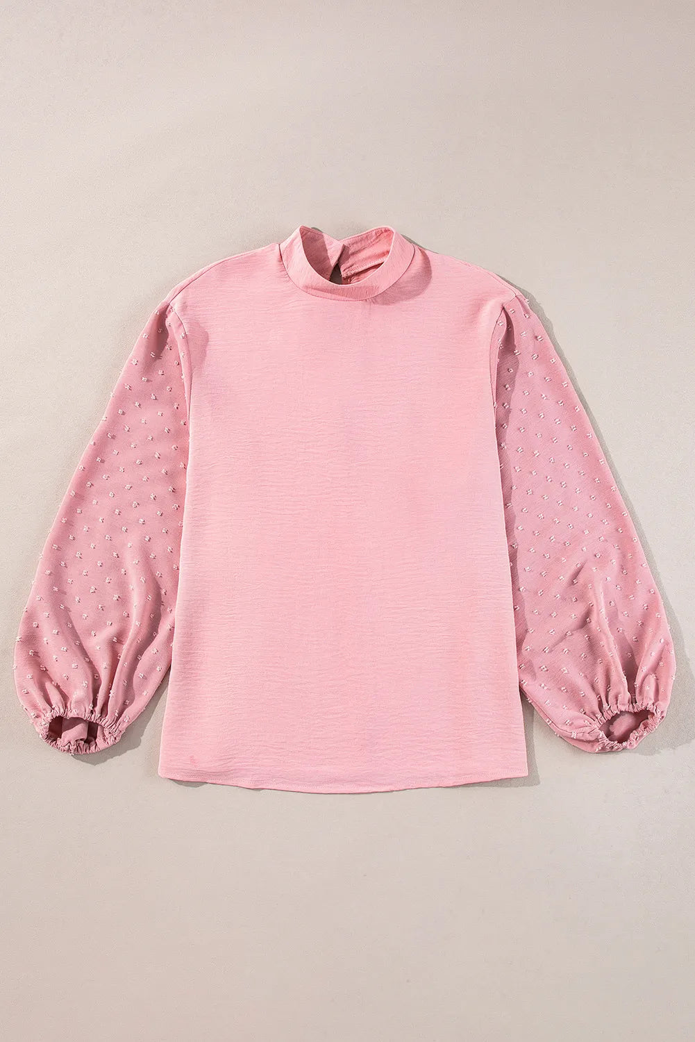Swiss Dot Mock Neck Balloon Sleeve Blouse - Charming Charlie