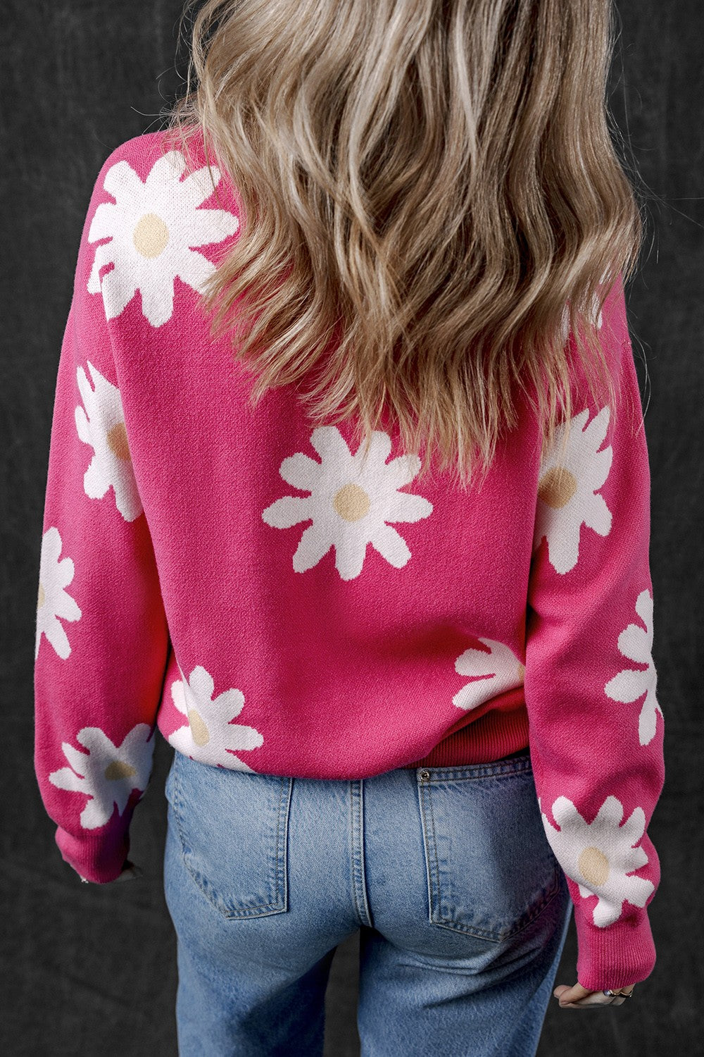 Daisy Round Neck Dropped Shoulder Sweater - Charming Charlie