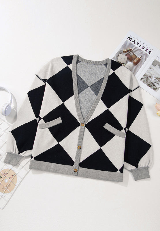 Color Block Button Down Long Sleeve Cardigan - Charming Charlie