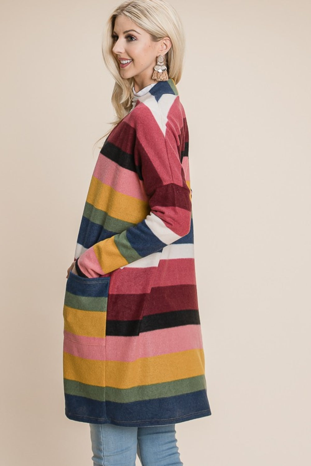 BOMBOM Color Block Striped Open Front Cardigan - Charming Charlie