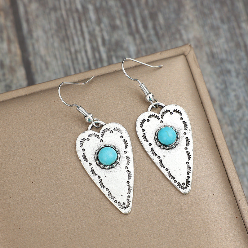 Alloy Turquoise Heart Dangle Earrings - Charming Charlie