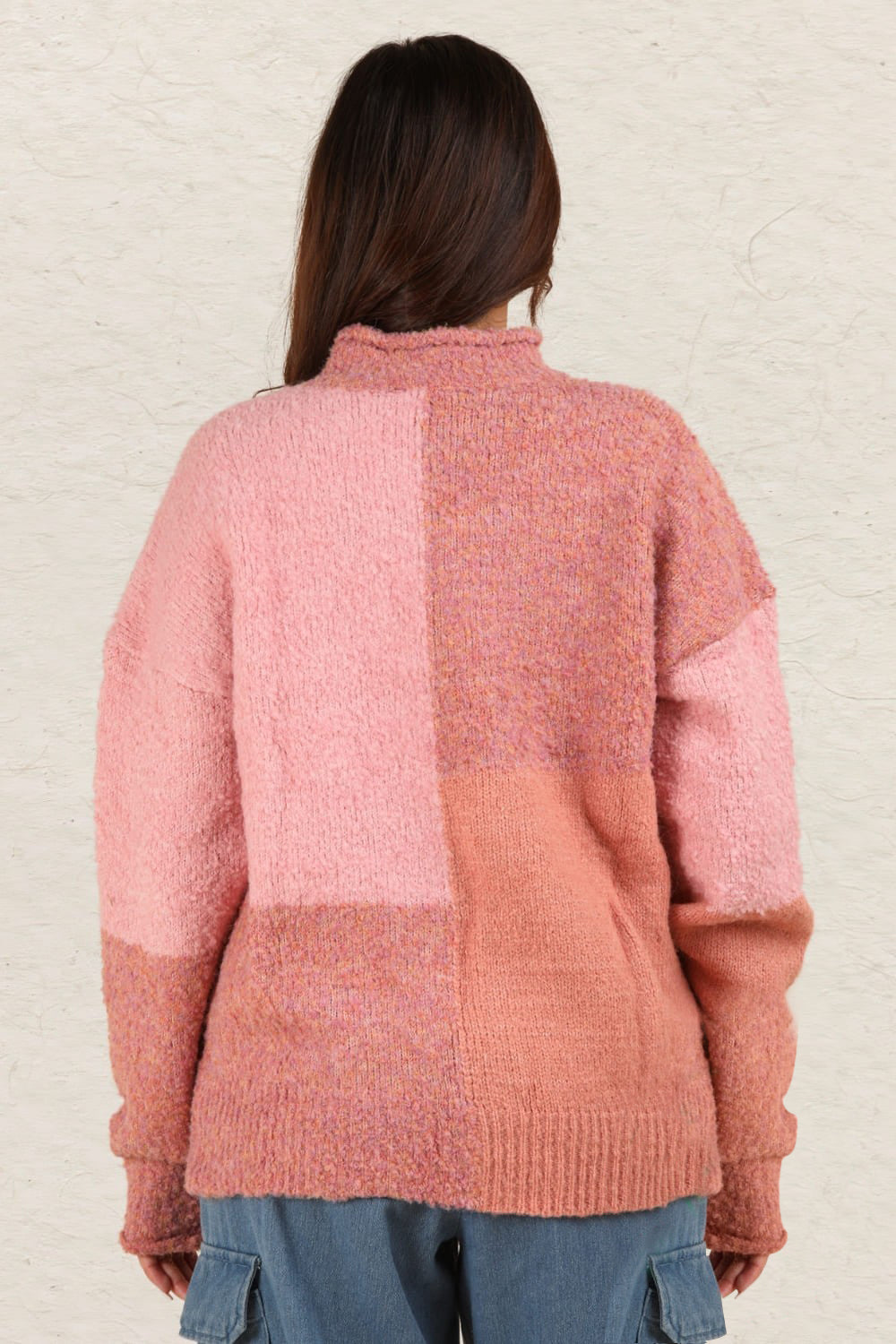 VERY J Color Block Mock Neck Drop Shoulder Sweater - Charming Charlie