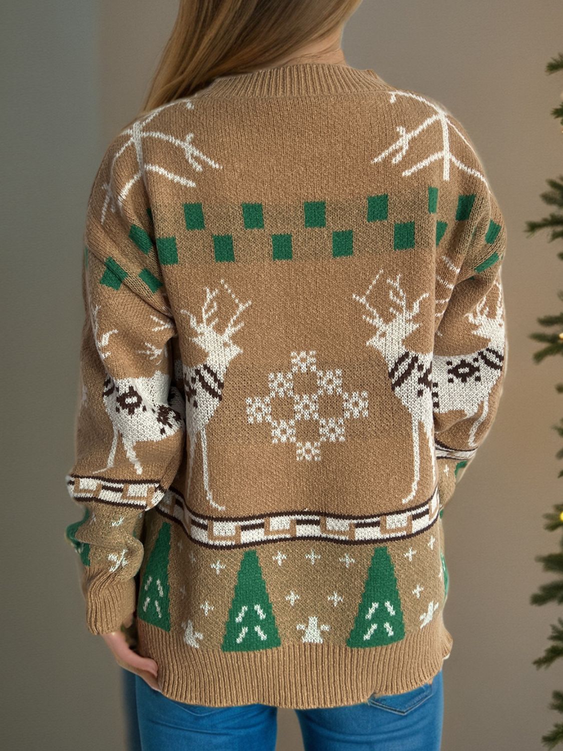 Christmas Element Round Neck Long Sleeve Sweater - Charming Charlie