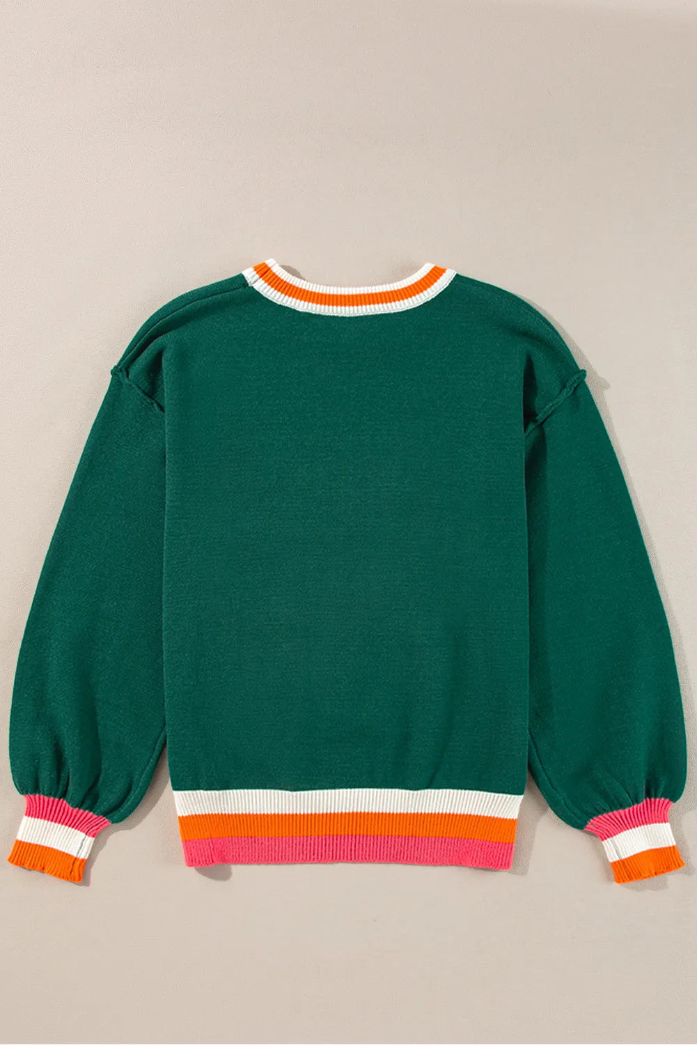 Contrast Round Neck Long Sleeve Sweater - Charming Charlie