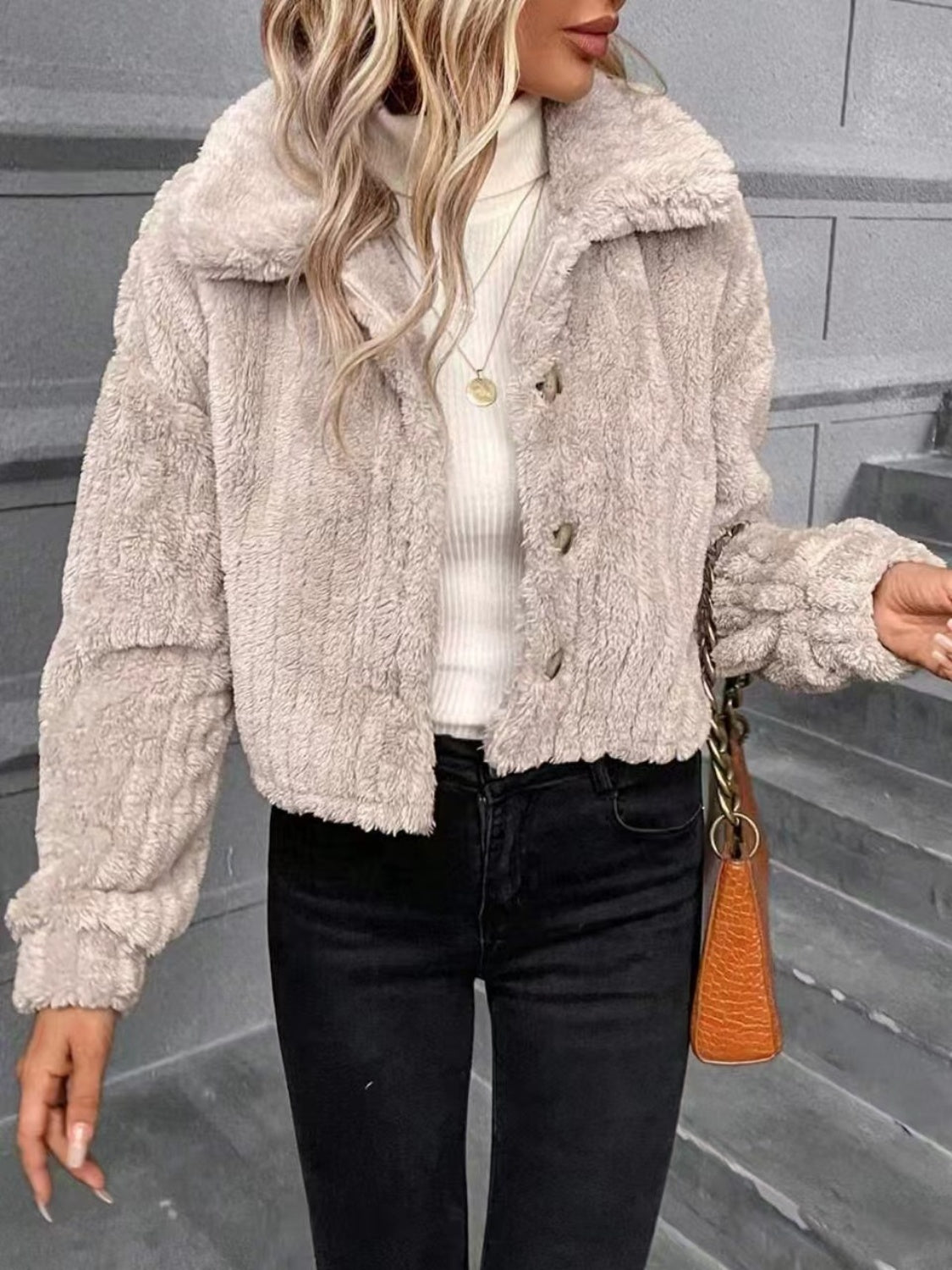 Button Up Long Sleeve Fuzzy Outerwear - Charming Charlie