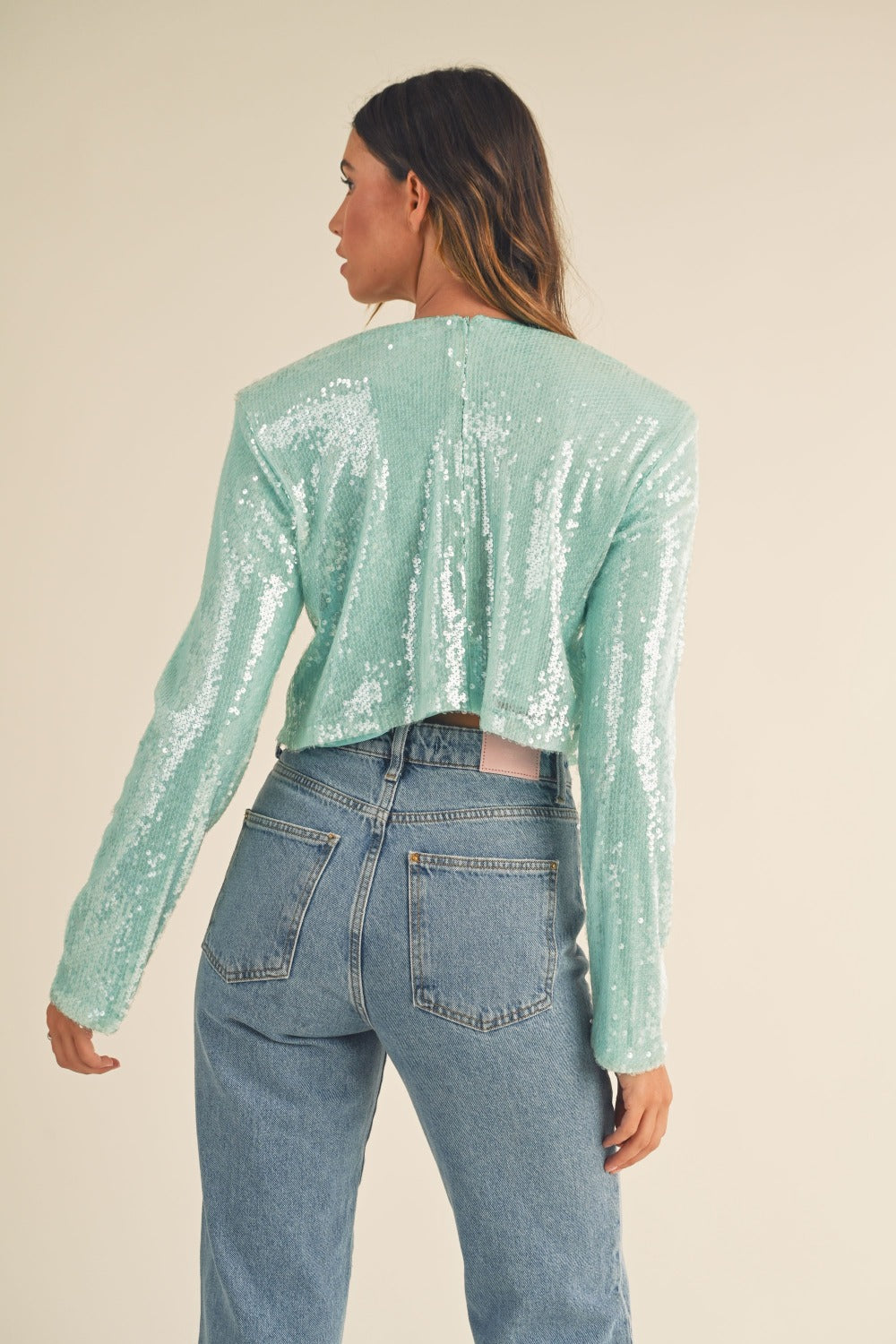 MABLE Shoulder Padded Sequin Crop Top - Charming Charlie