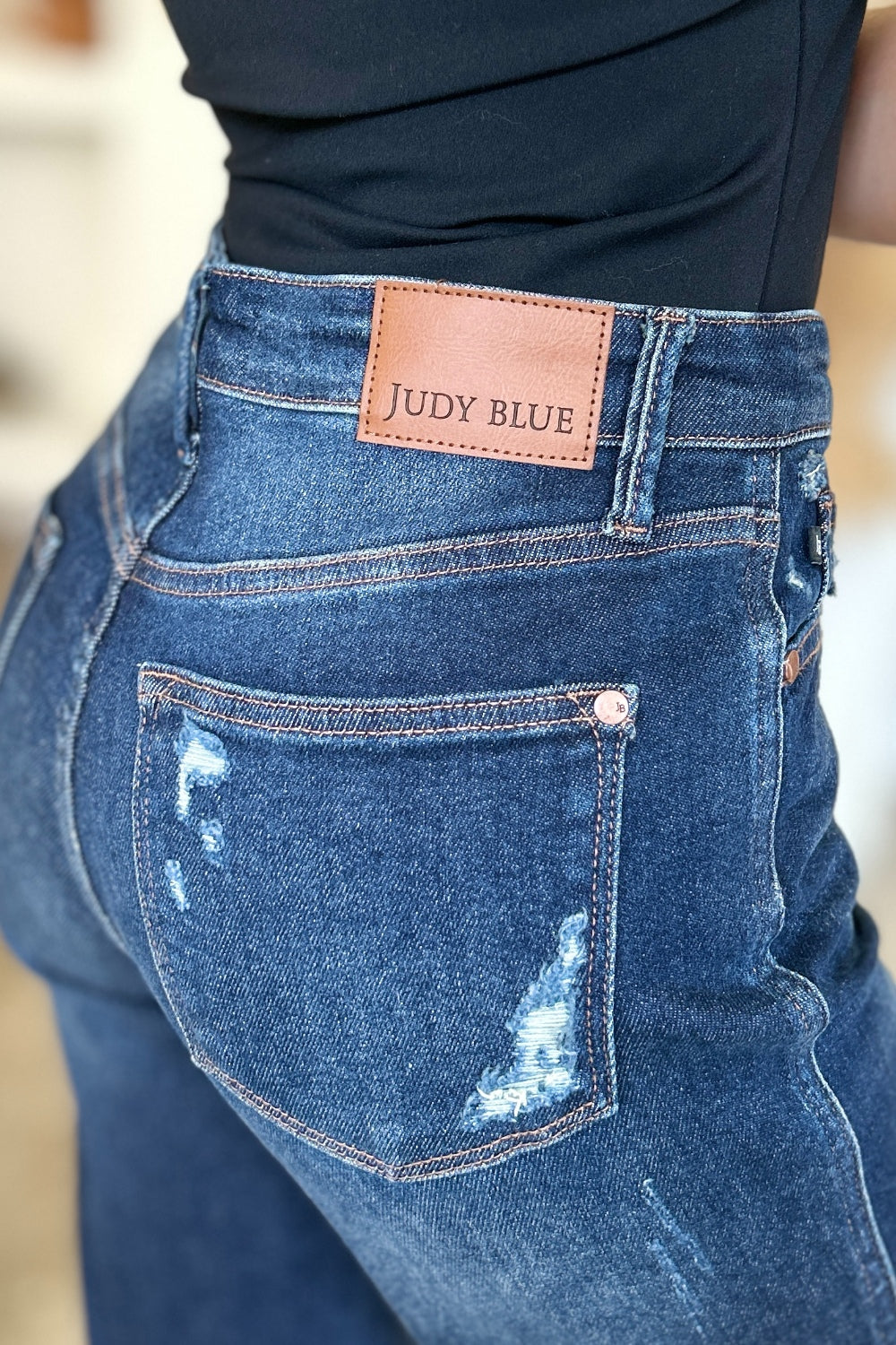 Judy Blue Full Size High Waist Rigid Magic Heavy Destroy Straight Jeans - Charming Charlie