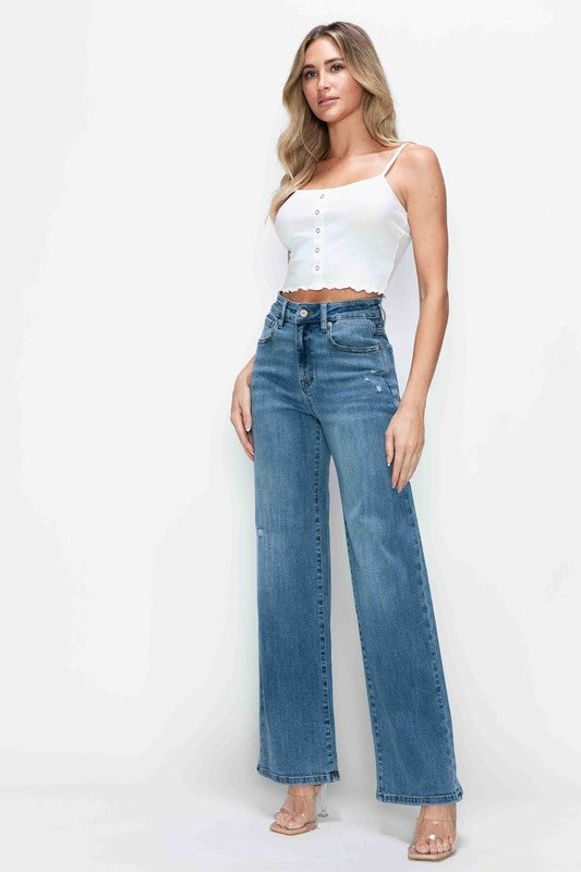 bytos Full Size High Rise Wide Leg Jeans with Pockets - Charming Charlie