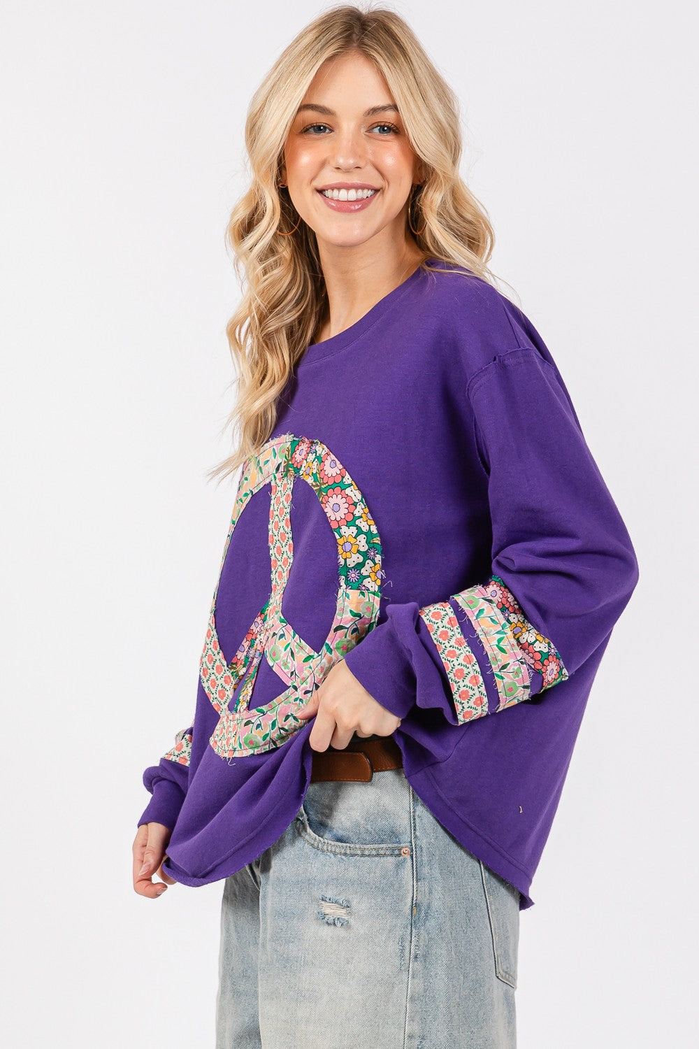 SAGE+FIG Peace Applique Patch Long Sleeve Top - Charming Charlie