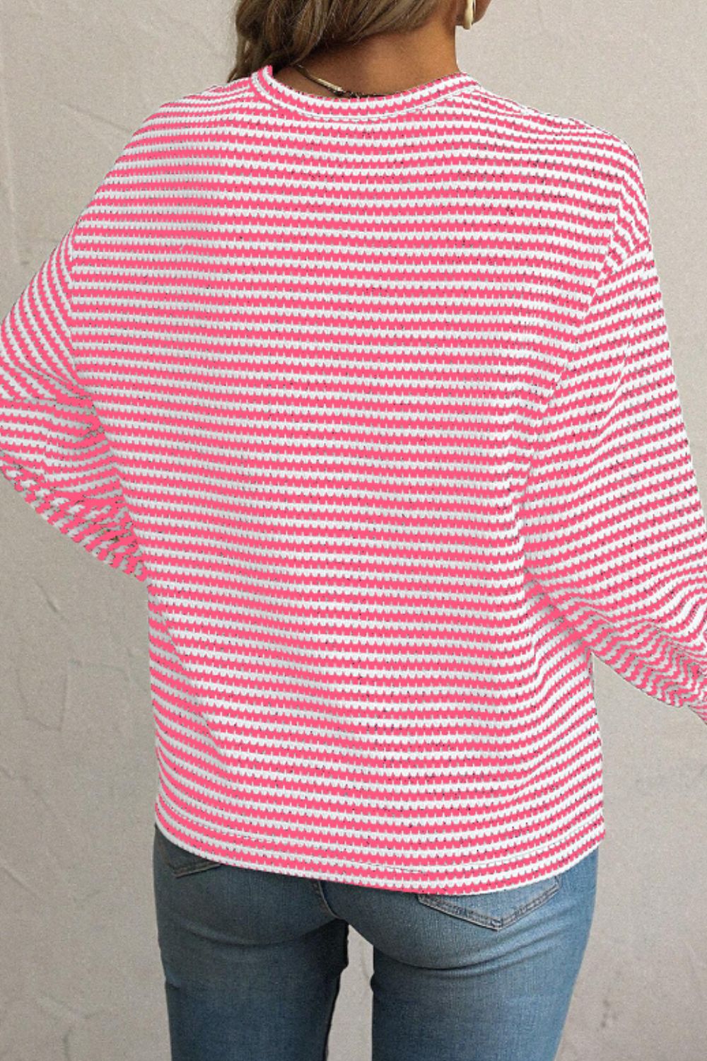 Striped Round Neck Long Sleeve Top - Charming Charlie